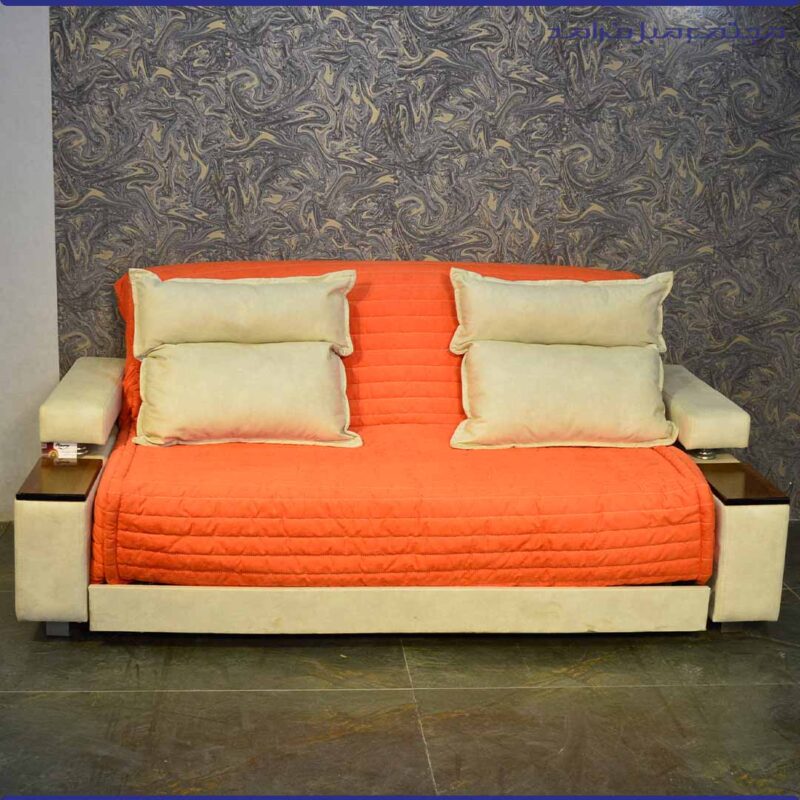 تختخوابشو مدل ساپتا دسته لاویز عرض 155 رنگ کرم نارنجی