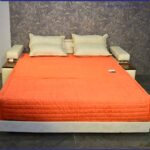 تختخوابشو مدل ساپتا دسته لاویز عرض 155 رنگ کرم نارنجی