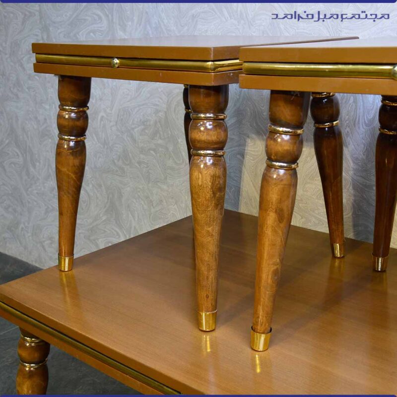 میز جلومبلی و دو عسلی مدل نوارطلایی هانی رنگ چوب